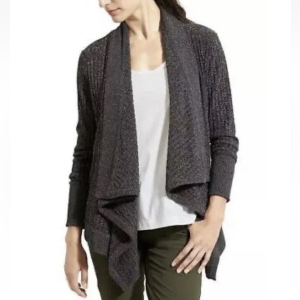 Athleta Tiburon Wrap Cardigan Gray Super Soft Ribbed Long Sleeve Sweater XSmall